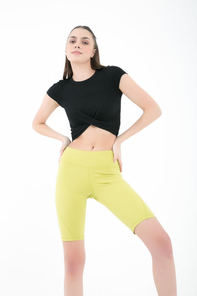 Örme Crop Body, Kısa Kollu Büzgülü - Zazel