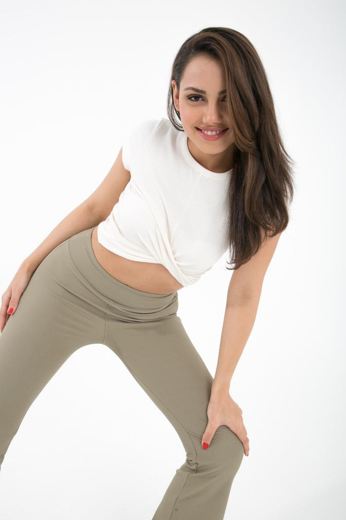Örme Crop Body, Kısa Kollu Büzgülü - Zazel